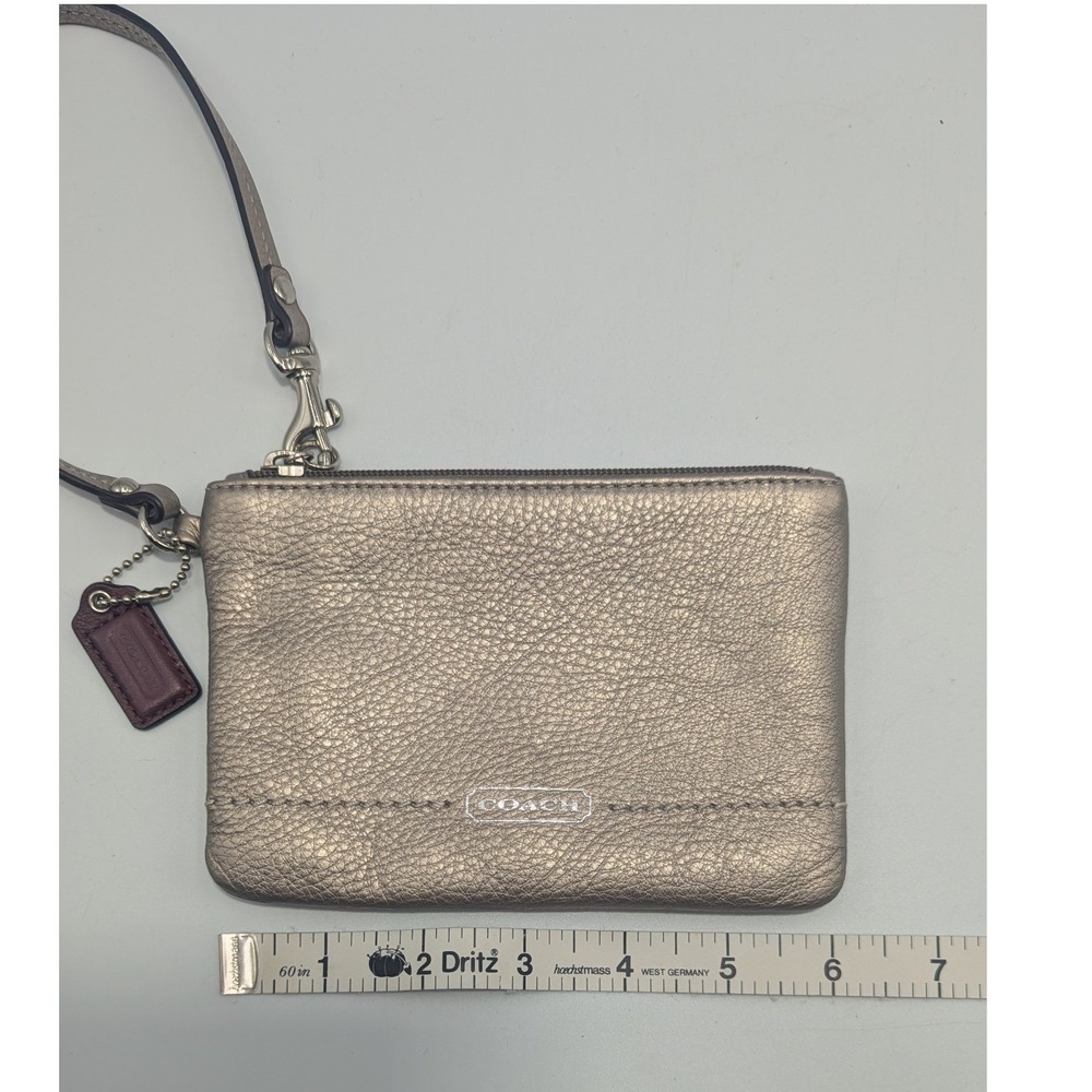 Coach Wristlet Metallic Pewter Pebbled Leather Silver Logo Small - Picture 7 of 9